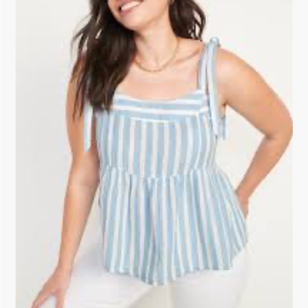 Old Navy‎ Women Babydoll Tank Top Size Large Tall Tie-Shoulder Striped Smocked